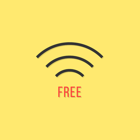 free wifi sign isolated on yellow background. concept of internet point, access, wifi zone, wifi connection via radio waves, wifi area free cafe. flat style modern design  illustrationのイラスト素材