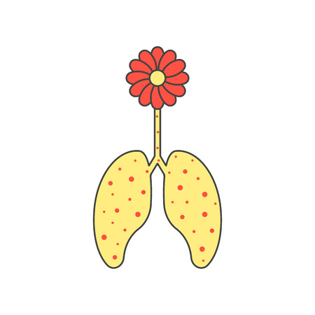 colored flower and sick lungs. concept of allergic reaction, bronchitis, inhalation, bronchospasm, pulmonary. isolated on white background. flat style trendy modern  design  illustrationのイラスト素材