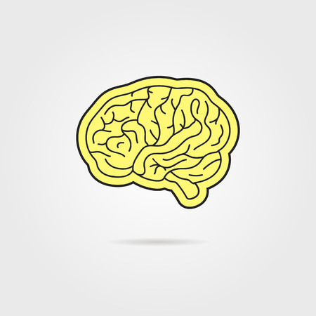 simple black and yellow brain. concept of thinking, artwork, success, brainstorming, nervous, psychology, cerebral.のイラスト素材