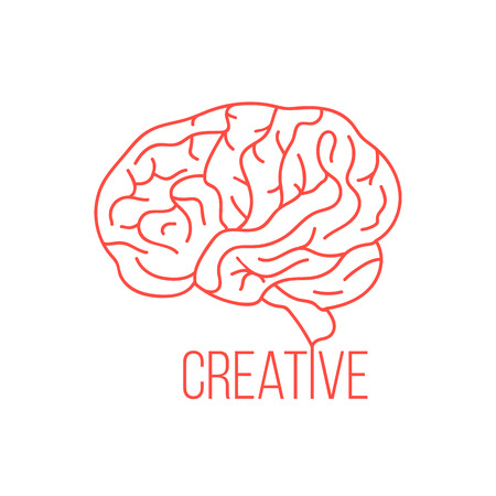 red brain like creative ideas. concept of thinking, artwork, success, brainstorming, nervous, psychology. isolated on white background. flat style trendy modern logotype design vector illustrationのイラスト素材