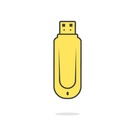 simple yellow flash drive icon with shadow. concept of computer equipment, flashdrive, mobility, microdrive. isolated on white background. flat style trendy modern  design vector illustrationのイラスト素材