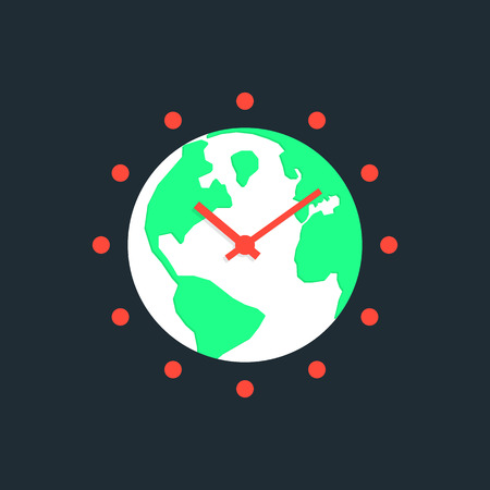 earth hour with green planet. concept of global warming, saving electricity, illumination, wwf power conservation. isolated on dark blue background. flat style trendy modern design vector illustrationのイラスト素材