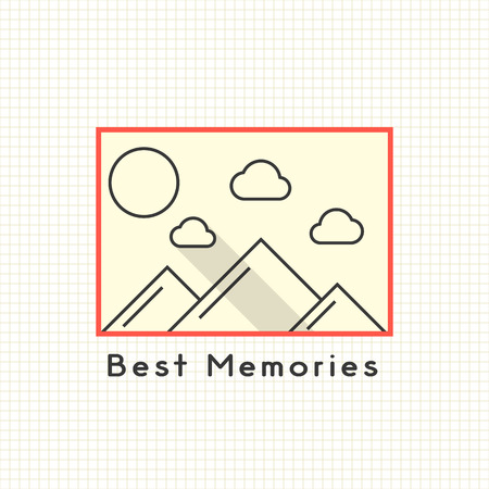 best memories photoframe on the notebook sheet. concept of family photoarchiv, memorial dates, photoalbum. isolated on stylish background. flat style trendy modern logo design vector illustrationのイラスト素材