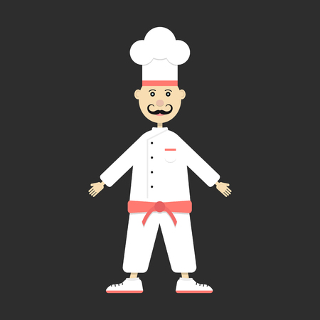 chef isolated on black background. concept of bon appetite, culinary, chief, haute cuisine, figure, personage, caterers, food master. flat style trendy modern design eps10 vector illustrationのイラスト素材