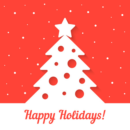 white xmas tree on red background. concept of xmas party card, xmas decoration, christmas tree, christmas background, snowfall, christmas card. flat style trend modern design vector illustrationのイラスト素材