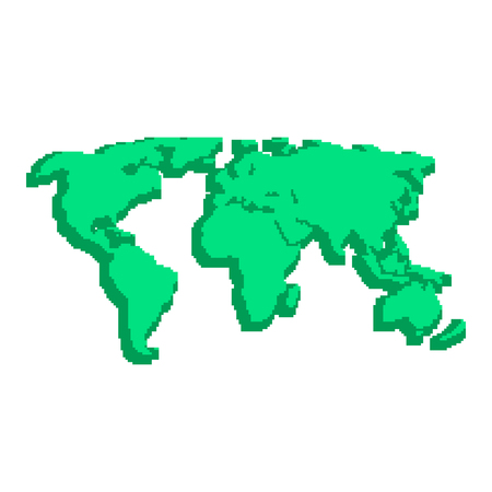 green 3d world map like pix elements. concept of locations, 8bit videogame, topography, geographica, schooling, wallpaper. isolated on white background. pixelart style modern illustrationのイラスト素材