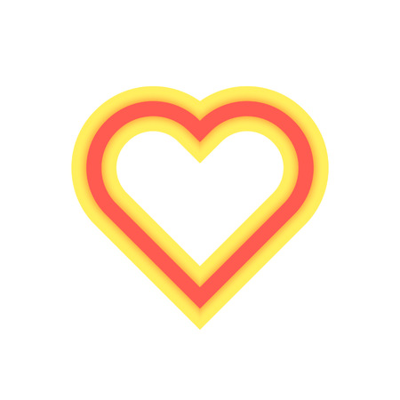 yellow and red luminous heart icon. concept of glamour simbol, happy valentines day, colored decor template, february feast, realistic banner. flat style modern logotype design vector illustrationのイラスト素材