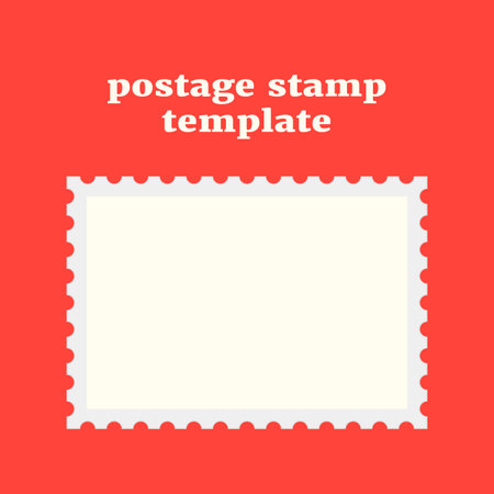 postage stamp template on red background. concept of message, indentation, cardboard, stationery, poststamp, backdrop, post-office. flat style trendy modern design vector illustrationのイラスト素材
