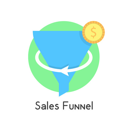 simple sales funnel in green circle with coin. concept of social network, e-commerce, plan, economy, stratagem. isolated on white background. flat style trend modern logo design vector illustrationのイラスト素材