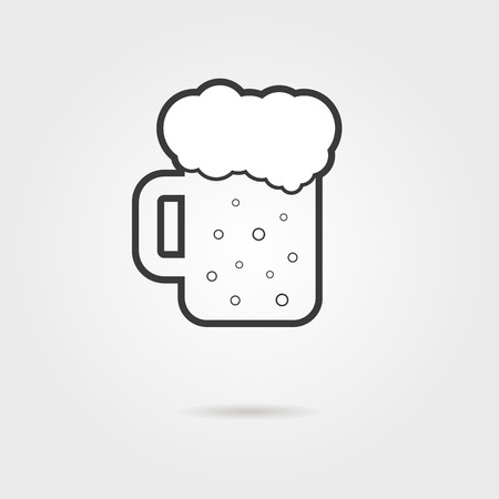 black outline glass of beer with shadow. concept of restaurant, celebrate, oktoberfest, barley, porterhouse. isolated on grey background. flat style trend modern logo design vector illustrationのイラスト素材