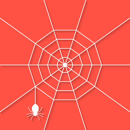 white cobweb with shadow on red background. concept of netting, warning, thread, haunting, invertebrate, tarantula, dangerous, evil. flat style trend modern design vector illustrationのイラスト素材