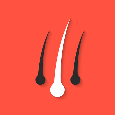 white and black hair on red background. concept of gray hair, graying, aging, dandruff, depilation, transplant, trichology, canities. flat style trend modern logo design vector illustrationのイラスト素材