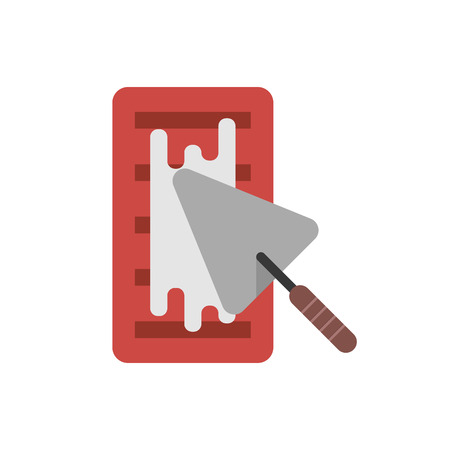 brick with cement and trowel. concept of implement, workshop, household, create, major overhaul, housing construction. isolated on white background. flat style trend modern design vector illustrationのイラスト素材