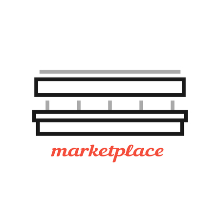 simple black marketplace sign. concept of dealer, rural fair, store mark, space for sale, market area. isolated on white background. flat style trend modern logotype design vector illustrationのイラスト素材