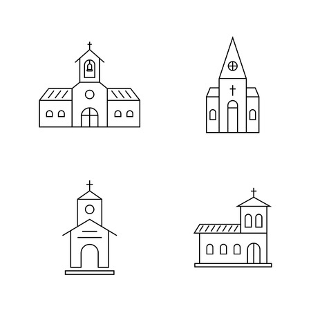 set of thin line black churchの写真素材