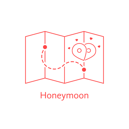 red thin line map pin like honeymoonのイラスト素材