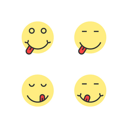 A yellow thin line yummy emoji faces illustration.のイラスト素材