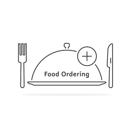 Thin line food ordering with trayのイラスト素材