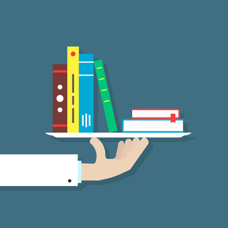 hand in suit holding books on plateのイラスト素材