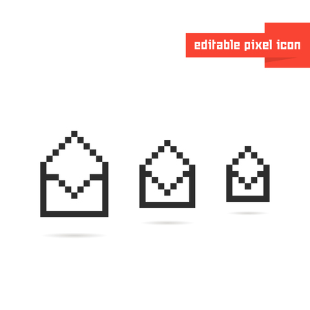 set of black editable pixel art envelopes. concept of correspondence, mosaic, 8bit visual identity, spam, report, sms. flat pixelart style trend modern logotype graphic design on white backgroundのイラスト素材