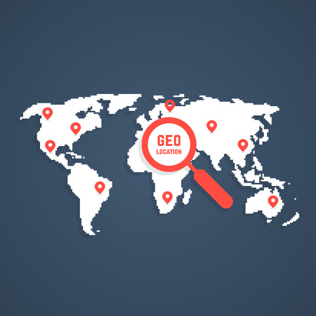 geo location with pixel art world mapのイラスト素材