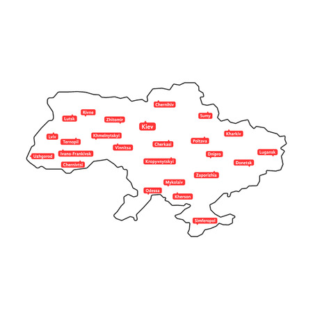 thin line ukraine map with regional centersのイラスト素材