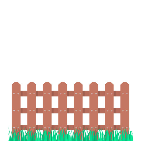 wooden fence garden with green grassの写真素材