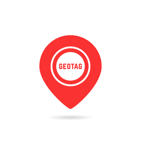 Simple red geotag emblem or map pin icon vector illustrationのイラスト素材