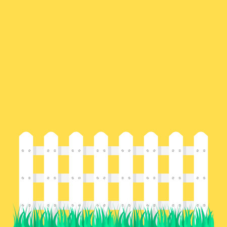 white fence garden on green grass. concept of decoration of countryside or fence from the neighborsのイラスト素材
