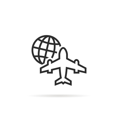Black thin line worldwide global air transportation.のイラスト素材