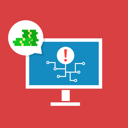 hacker cyber attack on personal computers. concept of danger of infection pc or spread infected programs worldwide. simple flat style trend modern graphic design isolated on red backgroundのイラスト素材