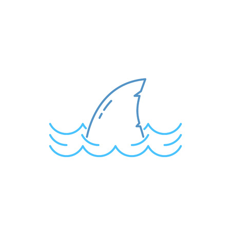 Simple thin line shark in wave iconのイラスト素材