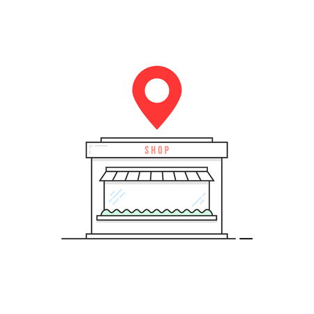 linear thin line shop icon with red pinのイラスト素材