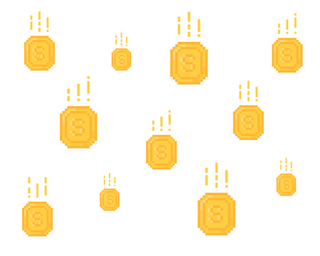 lot of falling yellow coins in pixel artのイラスト素材