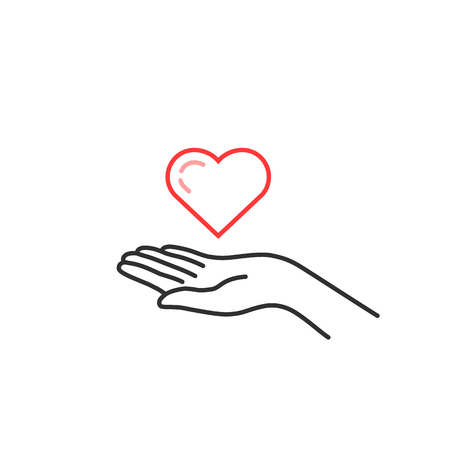 red thin line heart on woman handのイラスト素材