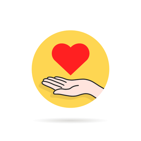 round yellow charity logo with heart in handのイラスト素材