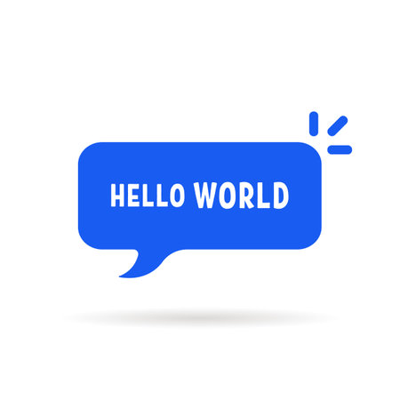 blue speech bubble with hello world