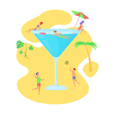 summer party people on the beachのイラスト素材