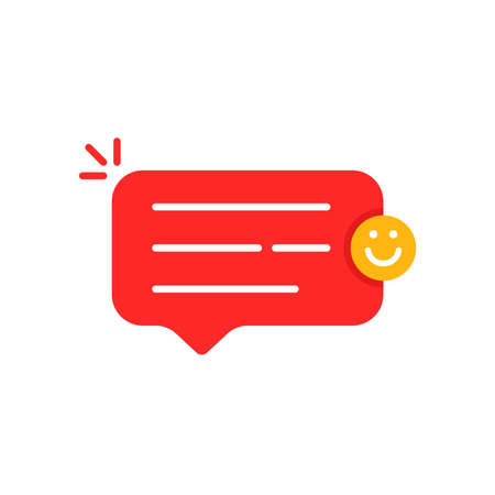 simple red good feedback speech bubble. minimal flat recommendation minimal logotype graphic art design isolated on white. concept of excellent product advice or very great service like marketingのイラスト素材
