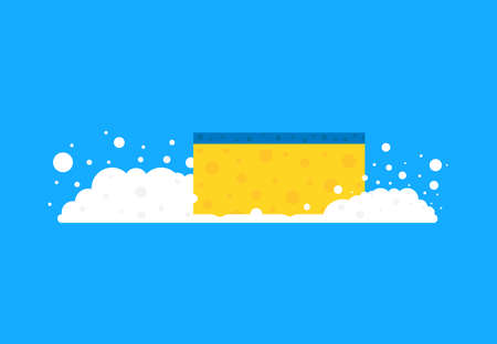 cartoon kitchen sponge on blue backgroundのイラスト素材
