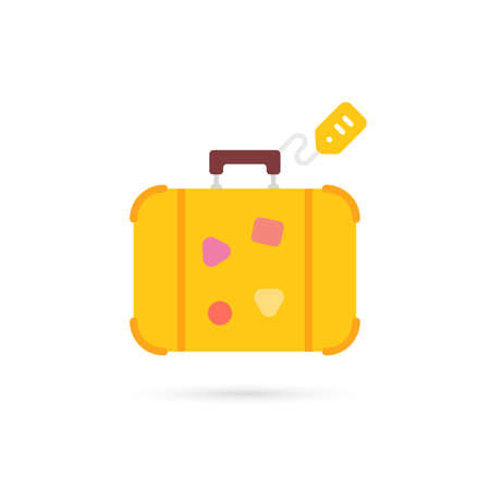 yellow cartoon travel suitcase with labelのイラスト素材