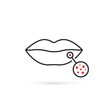 black thin line lips with red rashのイラスト素材