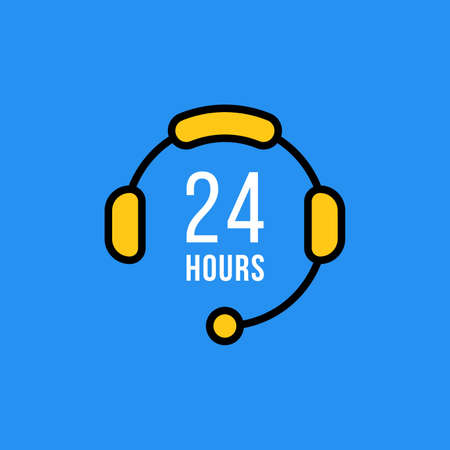 cartoon 24 hours hotline simple iconのイラスト素材