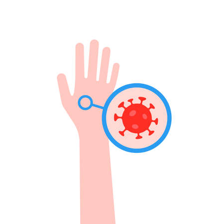 cartoon human hand with red  virusのイラスト素材