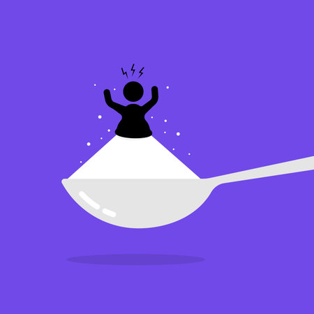 fat man stuck in sugar on spoonのイラスト素材