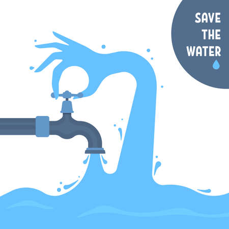 save the water with cartoon liquid blue handのイラスト素材