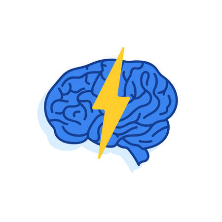 lightning with brain like brainstorm icon. concept of good idea or quick and correct solution. simple flat style modern creativity vision logotype graphic art design isolated on white backgroundのイラスト素材