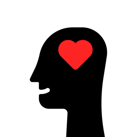 abstract black head with big red heart insideのイラスト素材