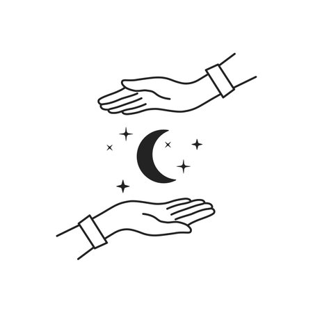 female hands with celestial moon and starsのイラスト素材