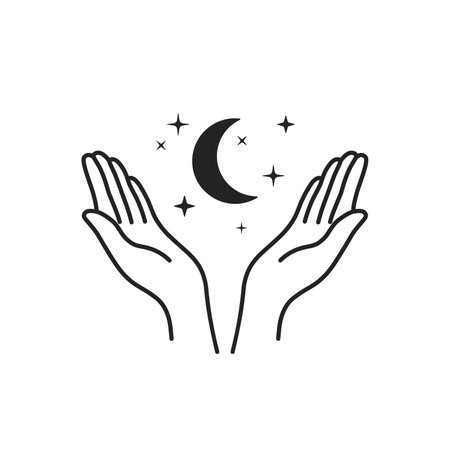 thin line female hands with stars and moonのイラスト素材